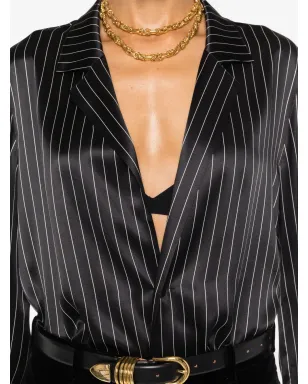 Saint Laurent ストライプ入りシルク パジャマシャツ - ブラック - サムネイル5