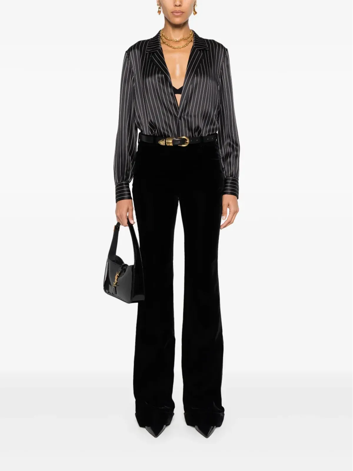 Saint Laurent ストライプ入りシルク パジャマシャツ - ブラック - 画像2
