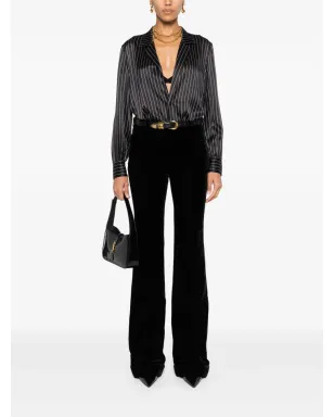Saint Laurent ストライプ入りシルク パジャマシャツ - ブラック - サムネイル2