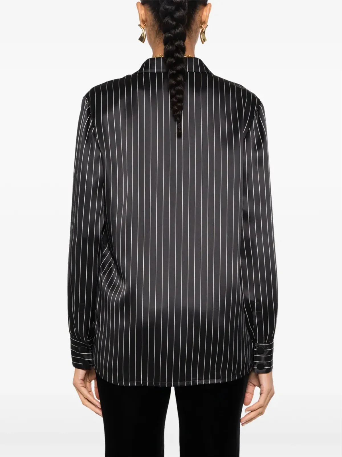 Saint Laurent ストライプ入りシルク パジャマシャツ - ブラック - 画像4