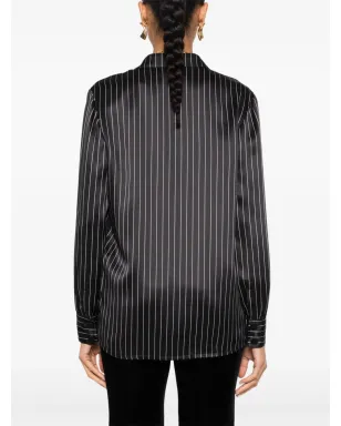 Saint Laurent ストライプ入りシルク パジャマシャツ - ブラック - サムネイル4
