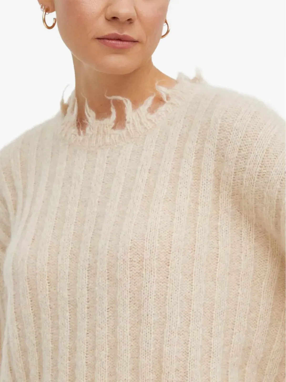 HERSKIND リブ編みフリンジセーター - ベージュ系 - 画像5