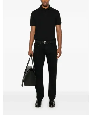 Saint Laurent Cassandre刺繍のピケポロシャツ ブラック - サムネイル2