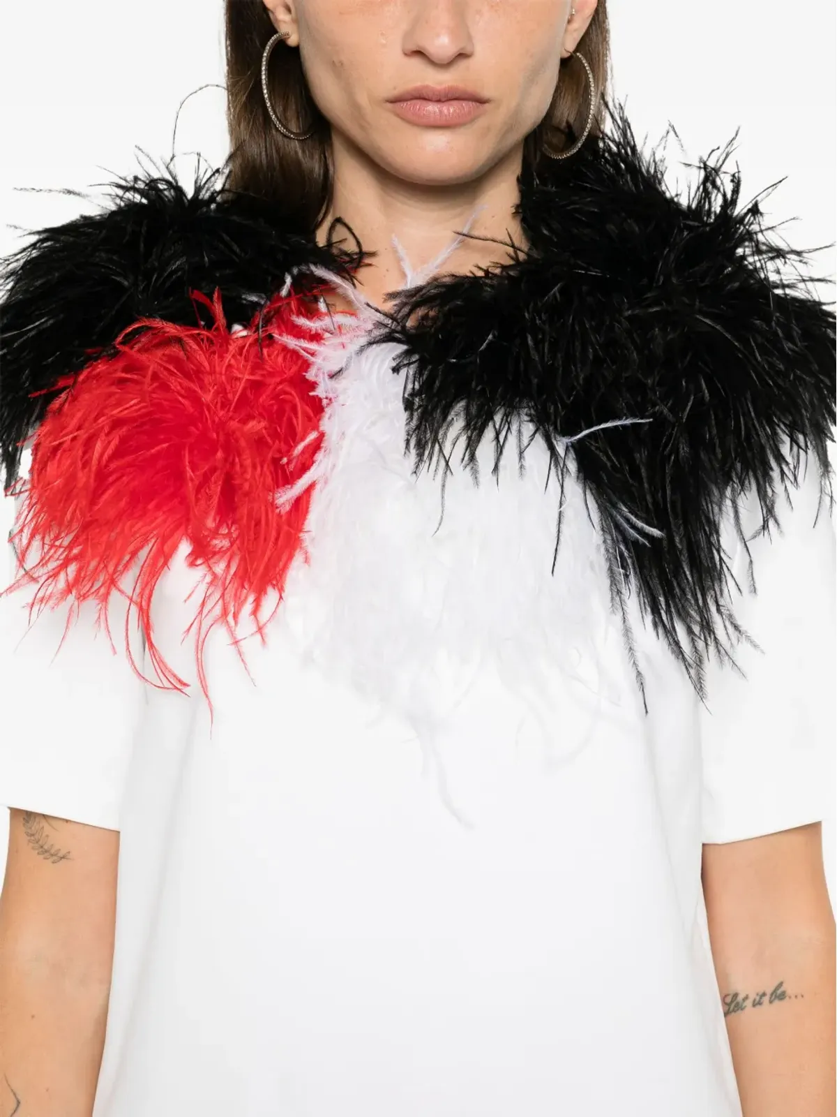 Loulou feather-detail T-shirt - White - 画像5