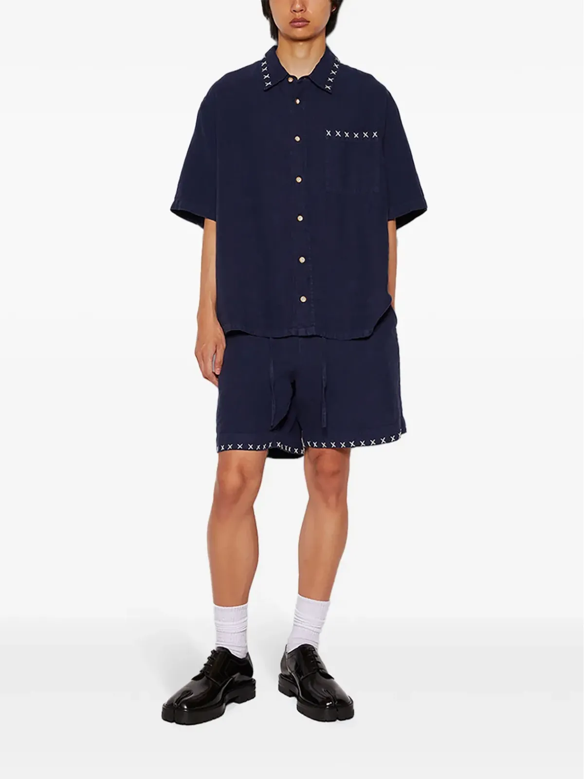 The Elder Statesman コントラストステッチリネンショーツ - 画像2