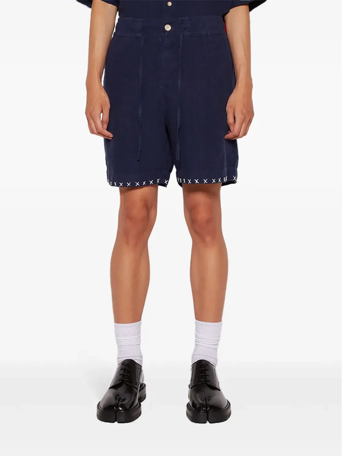 The Elder Statesman コントラストステッチリネンショーツ - 画像3