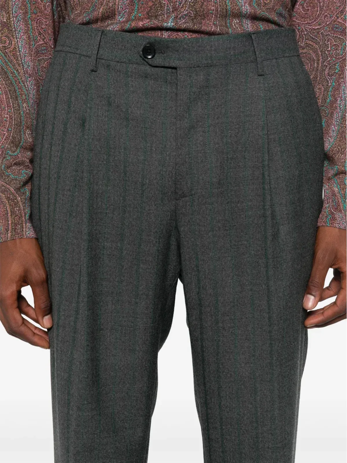 ETRO ストライプ柄プリーツパンツ - グレー - 画像5