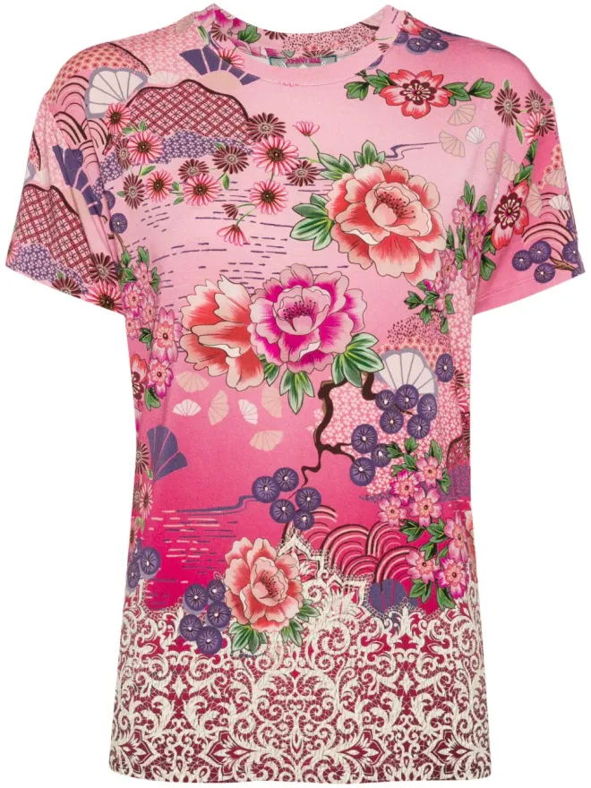 Johnny Was Johnny Was floral-print short-sleeve T-shirt - Pinkの商品画像