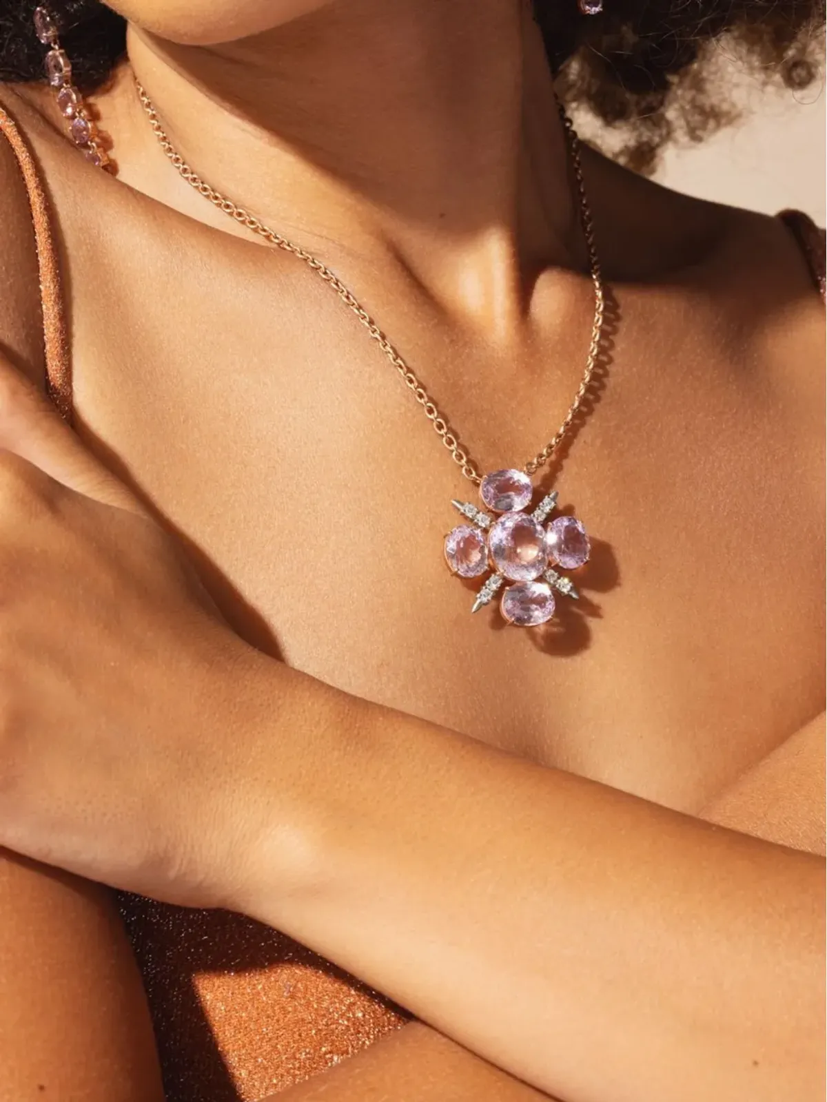 Irene Neuwirth 18kt ローズゴールド Gemmy Gem クンツァイトとダイヤモンド ネックレス - 画像4