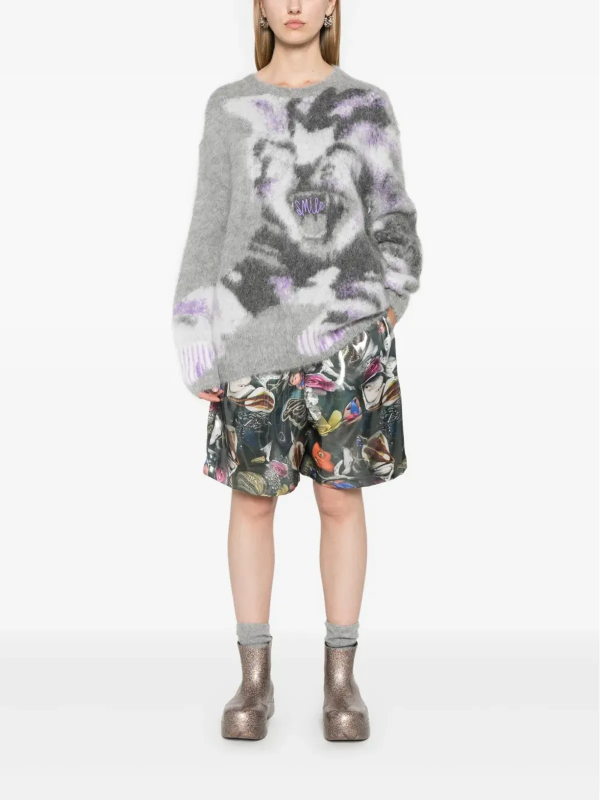 Stella McCartney 猫のインターシャ柄セーター - シルバー - 画像2