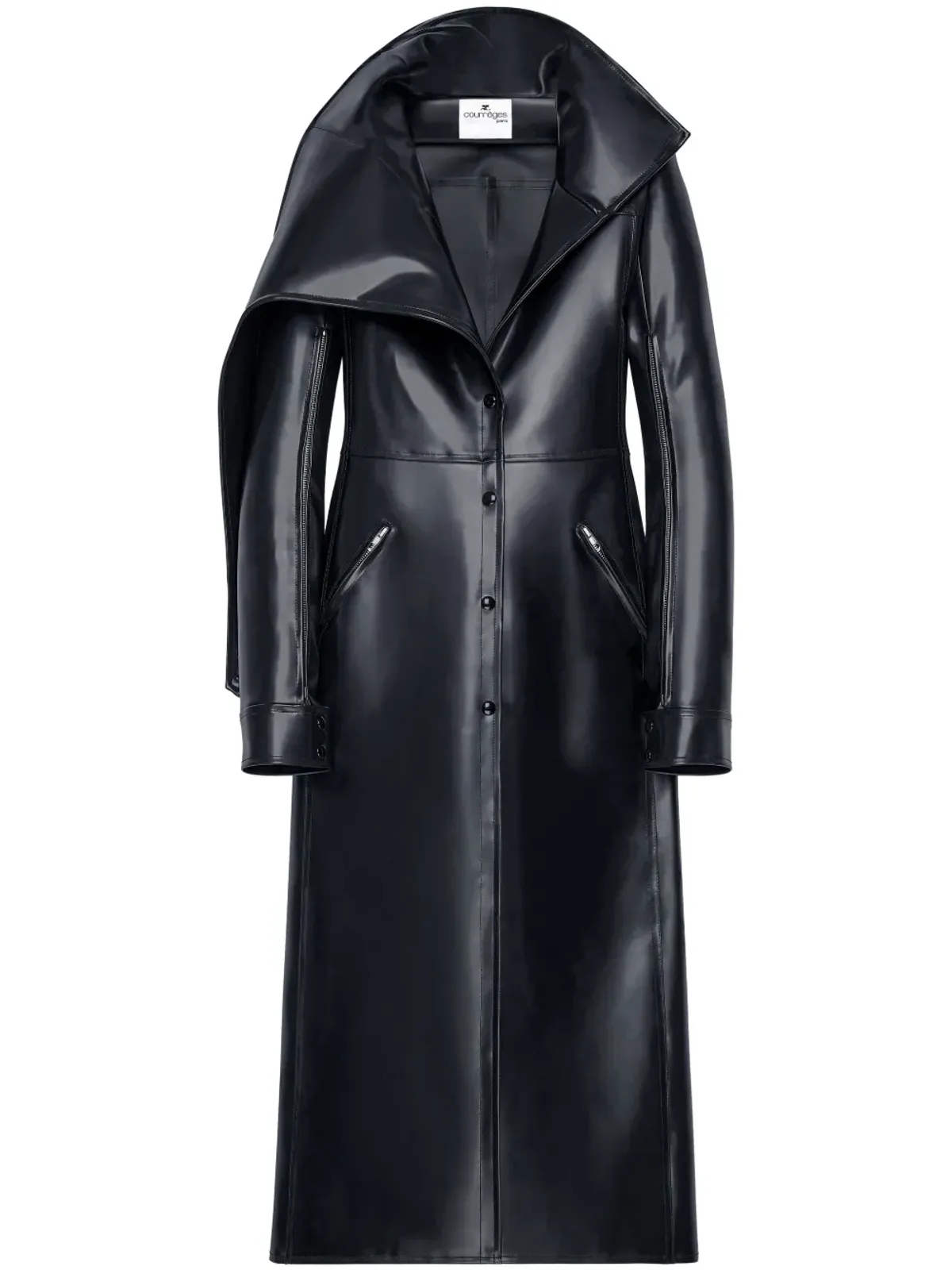 Courrèges ラテックスボタンアップ トレンチコート - ブラック - 画像1