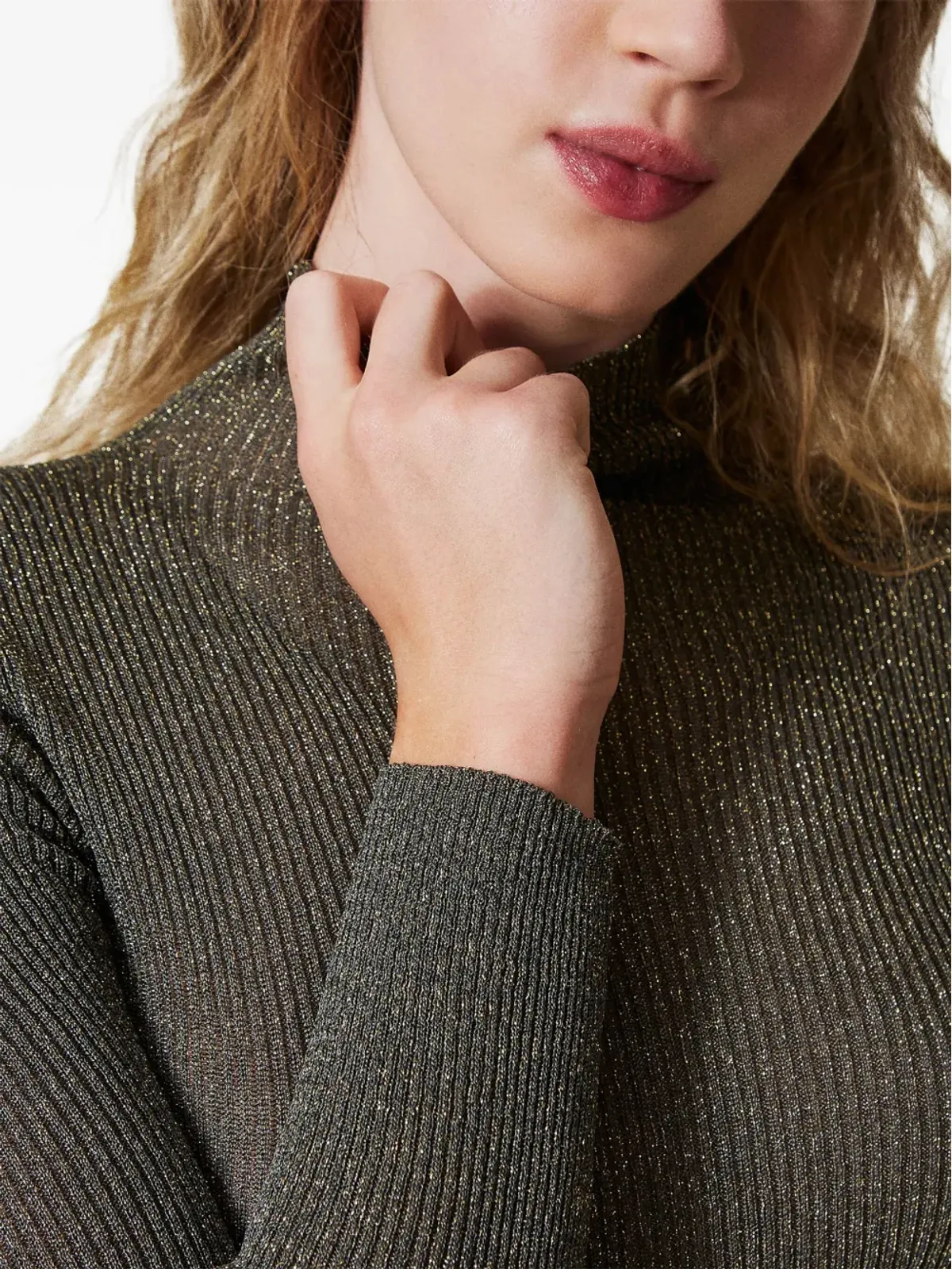 TWINSET ルレックスディテールのニットセーター グレー - 画像5