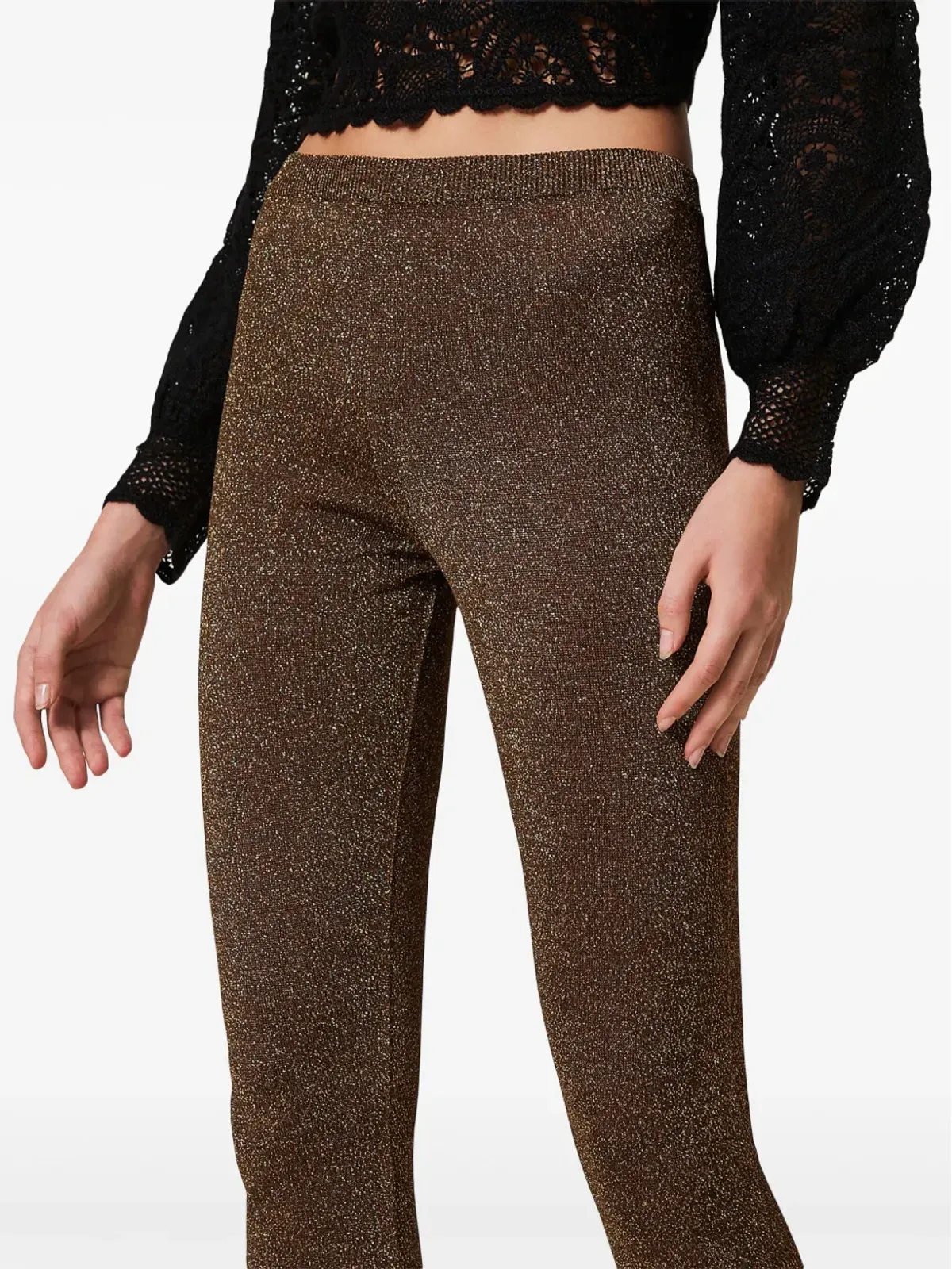 TWINSET リュレックスディテール入りフレアパンツ ブラウン - 画像5