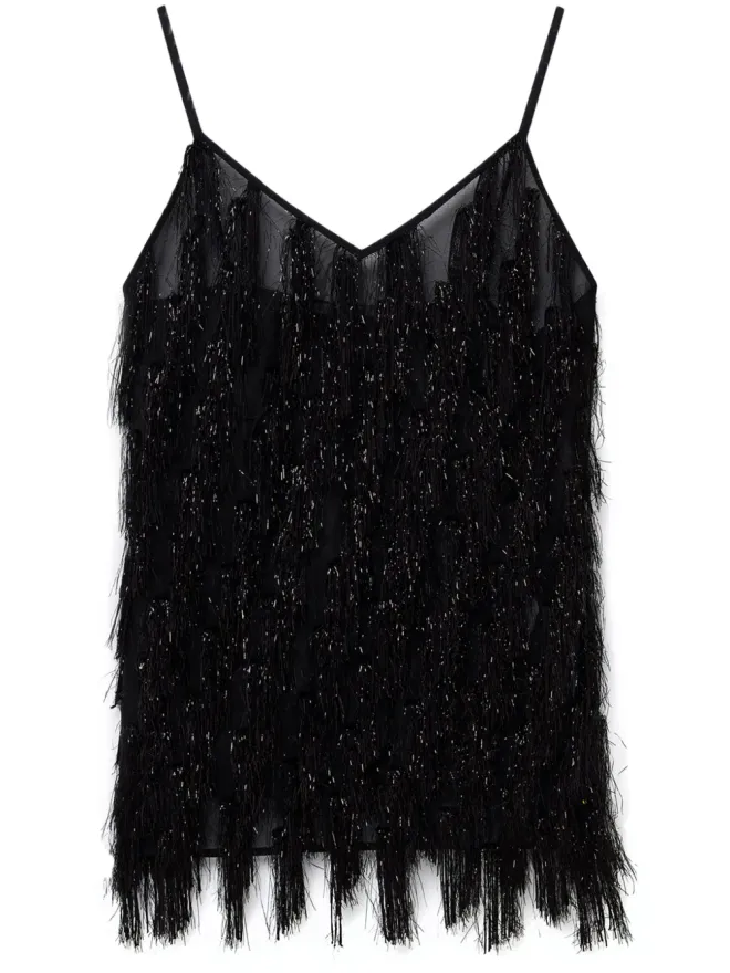 Stella McCartney Stella McCartney グリッター タッセル Vネック タンクトップ - ブラックの商品画像