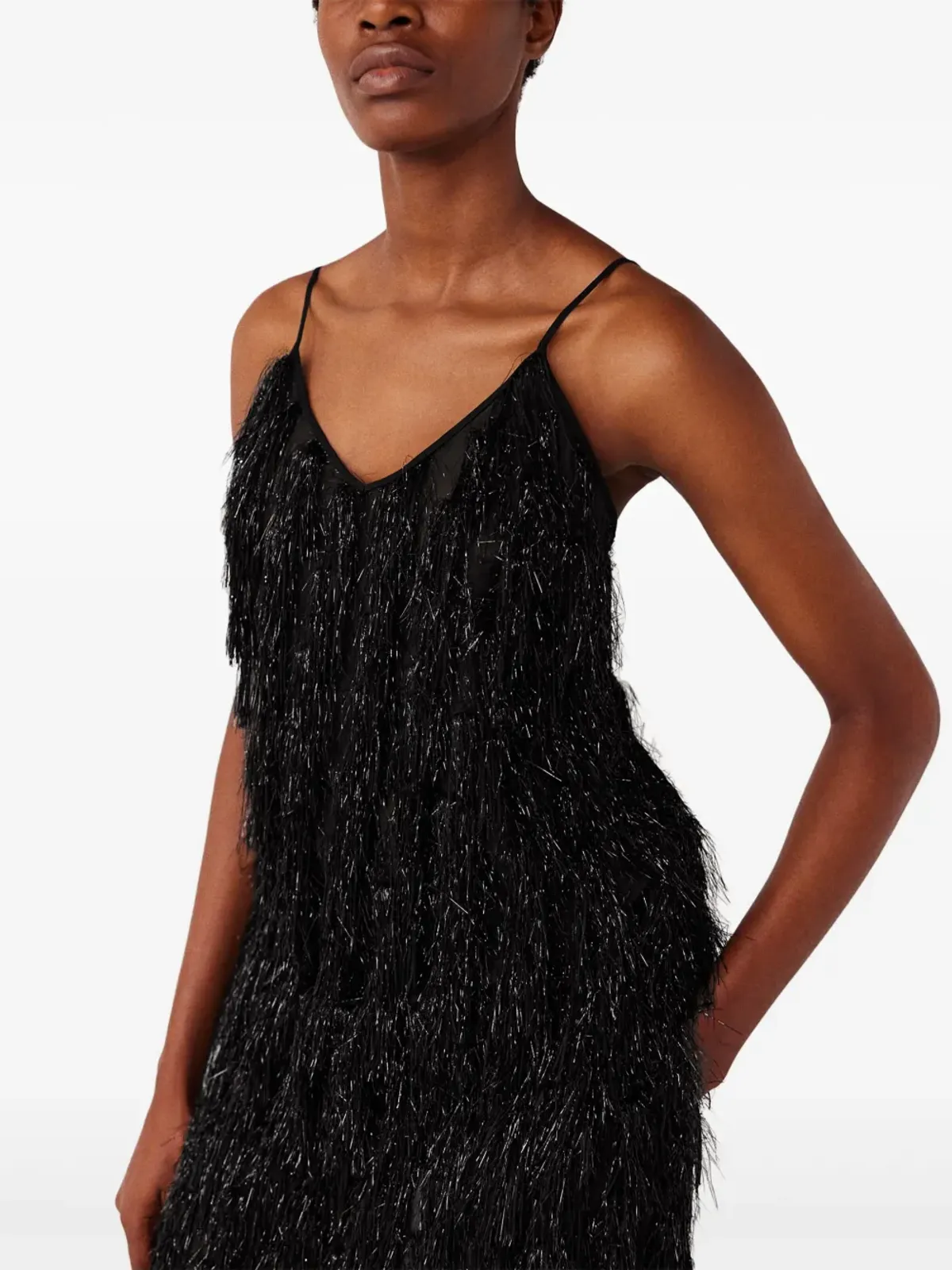 Stella McCartney グリッター タッセル Vネック タンクトップ - ブラック - 画像4
