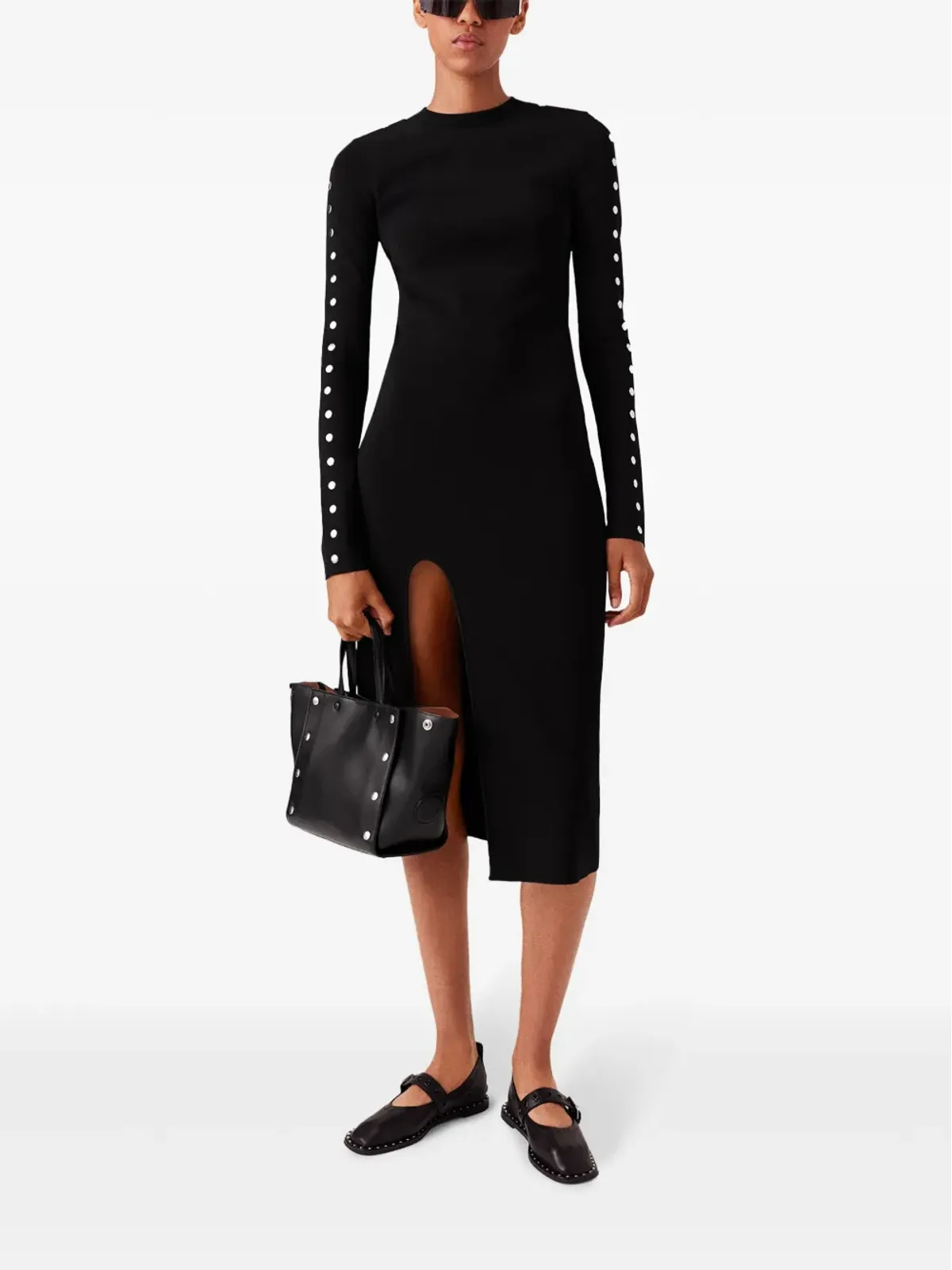 Stella McCartney ロングスリーブ レッグスリット ドレス ブラック - 画像2