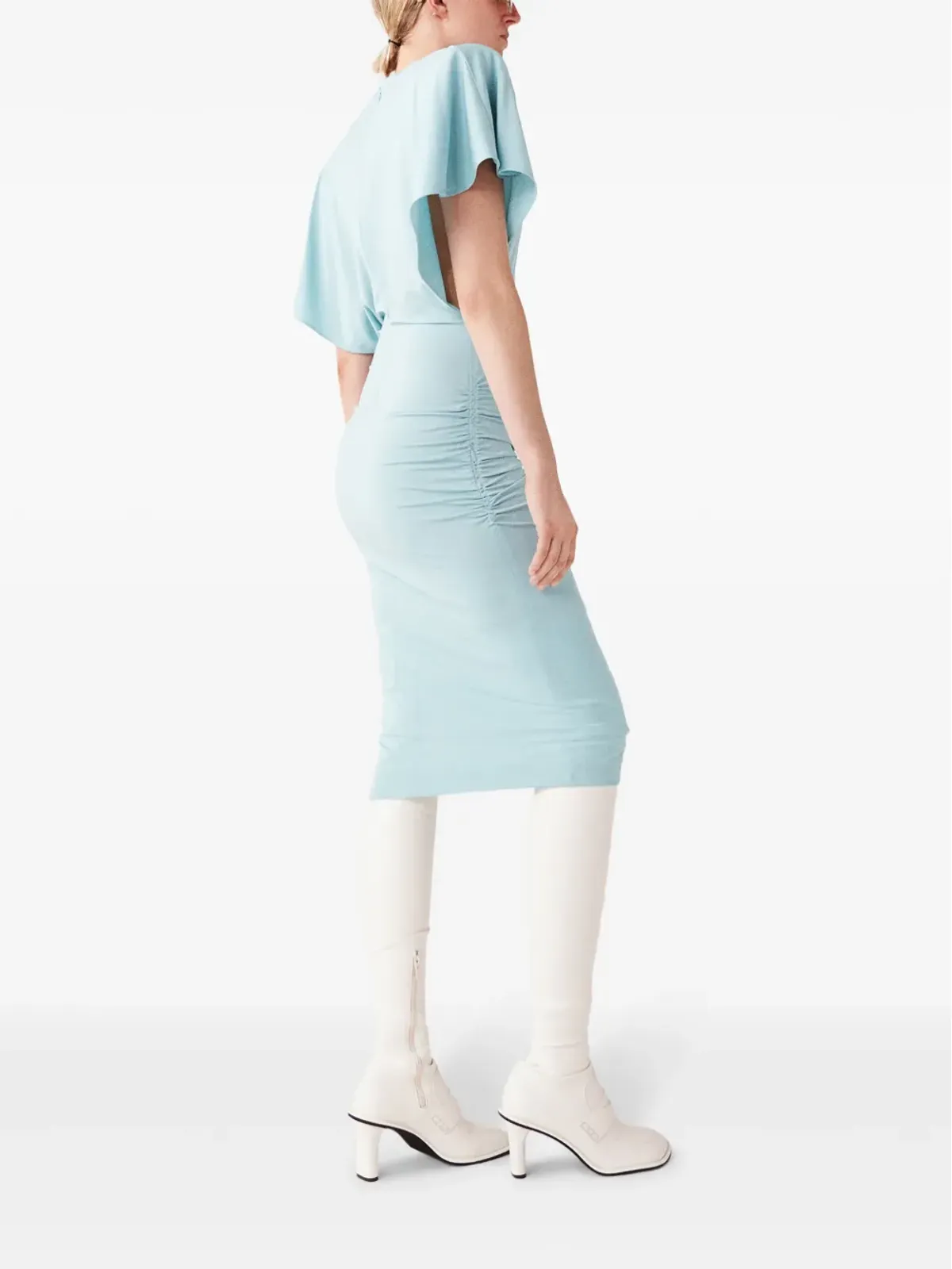 Stella McCartney パッド入りショルダーの半袖ミディドレス ブルー - 画像5