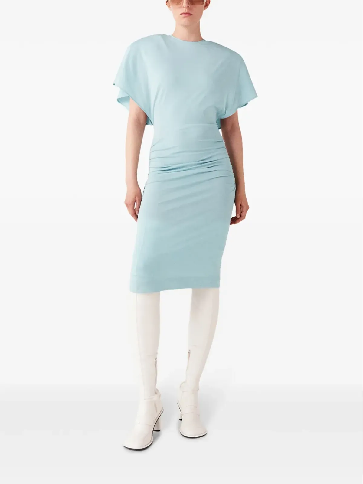 Stella McCartney パッド入りショルダーの半袖ミディドレス ブルー - 画像3