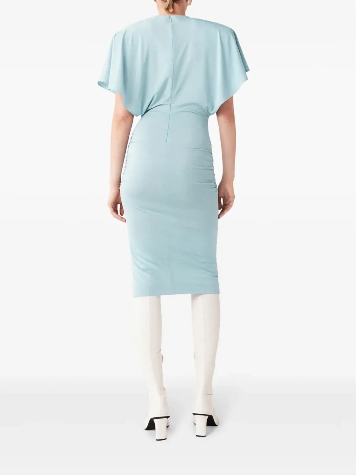 Stella McCartney パッド入りショルダーの半袖ミディドレス ブルー - 画像4