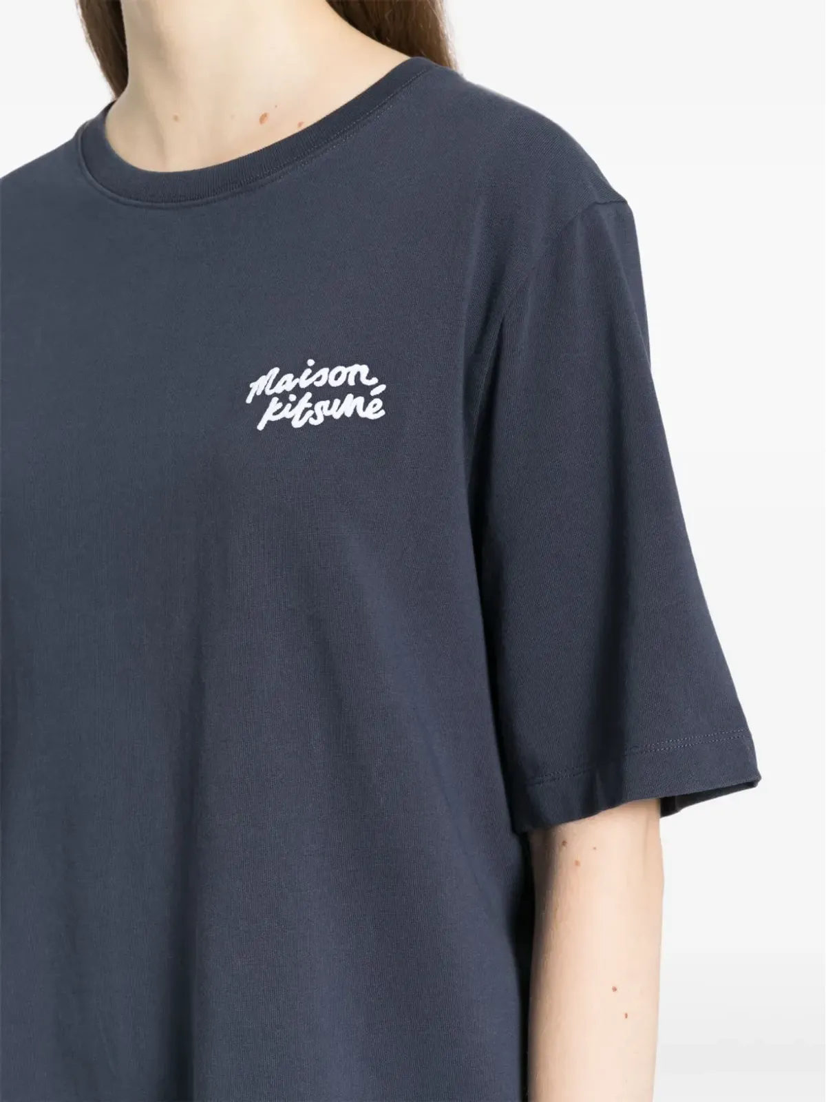Maison Kitsuné 手書きロゴTシャツ ブルー - 画像5