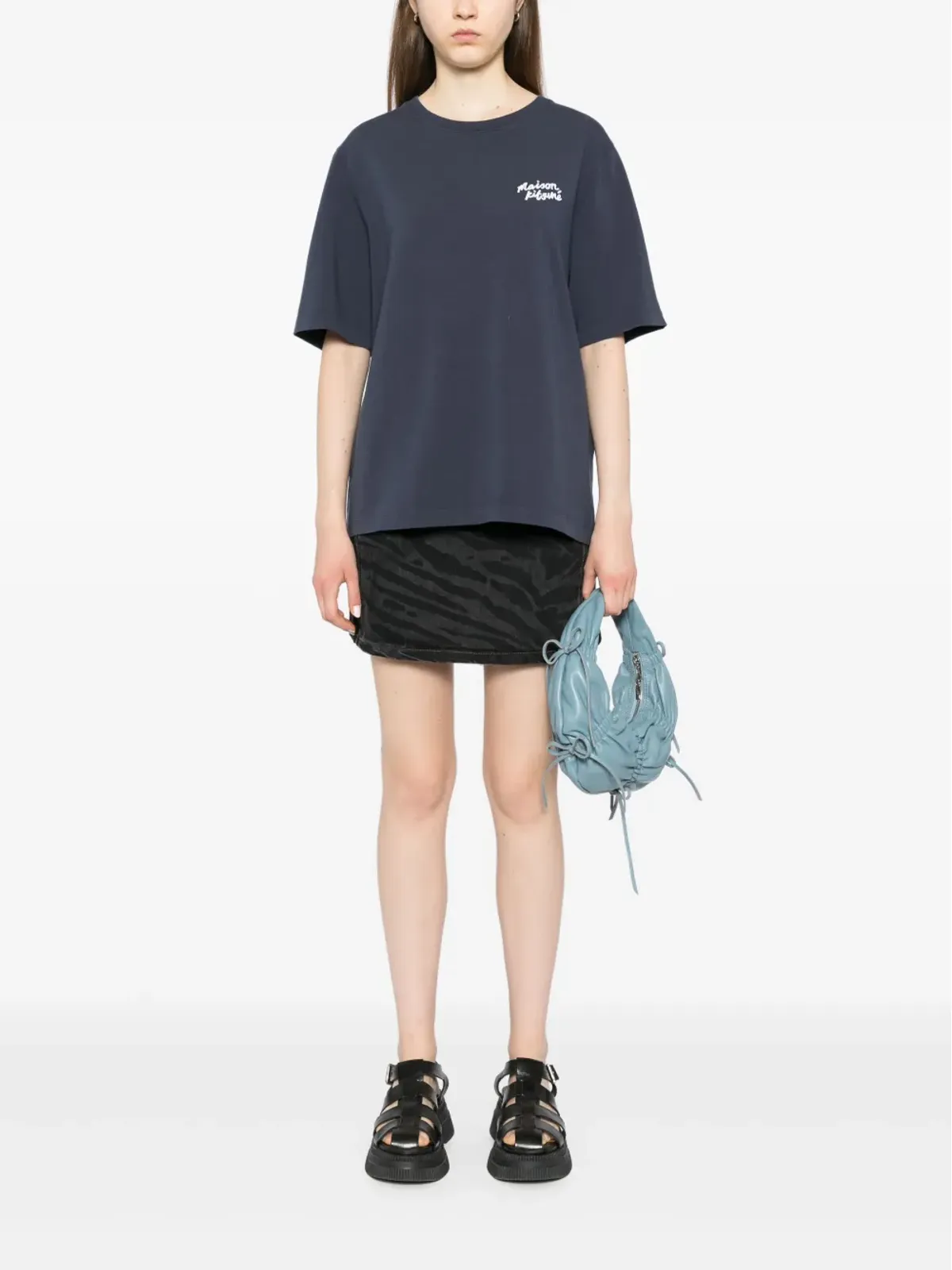 Maison Kitsuné 手書きロゴTシャツ ブルー - 画像2