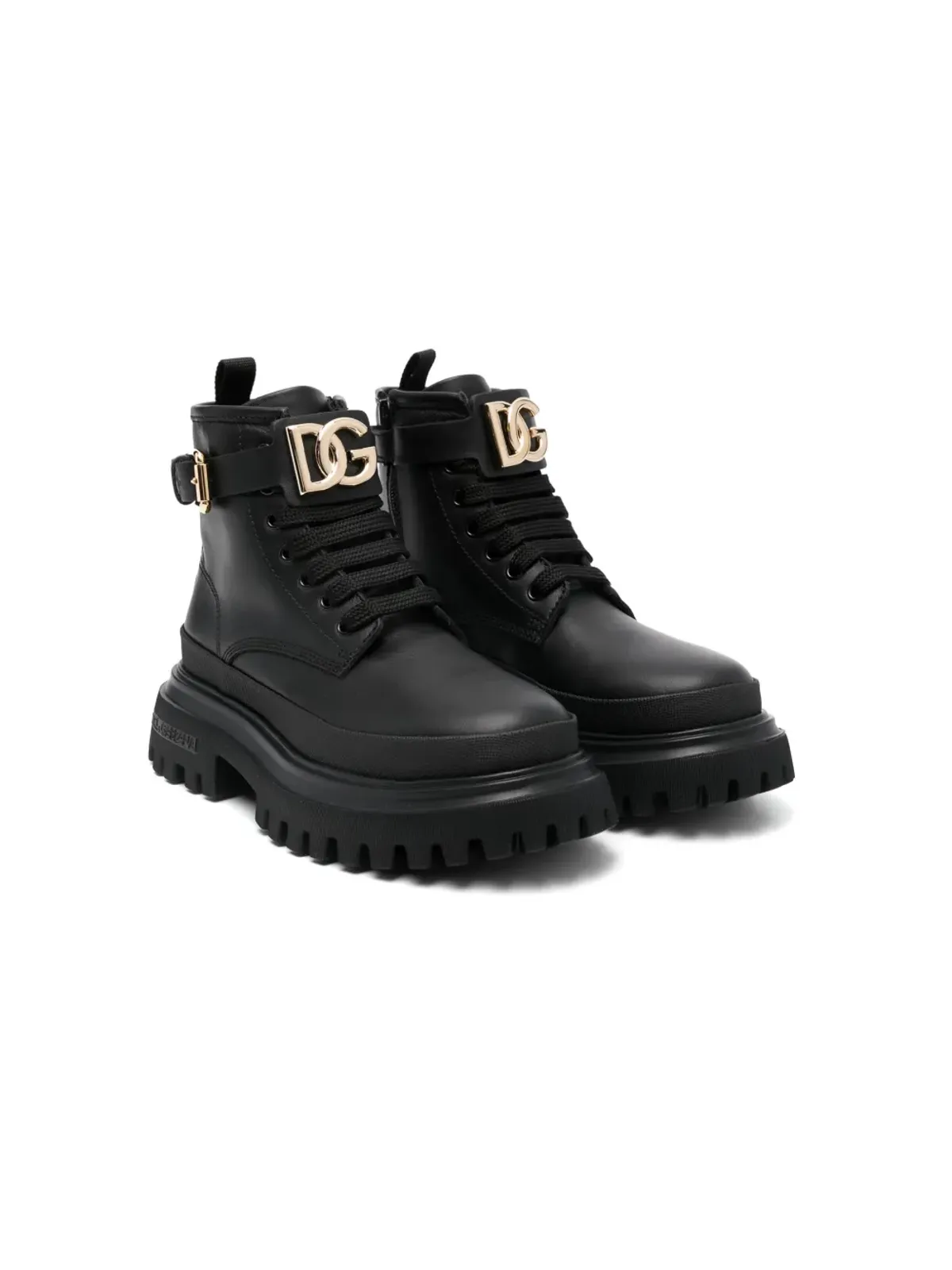 Dolce & Gabbana Kids DGプラーク コンバットブーツ - ブラック - 画像1