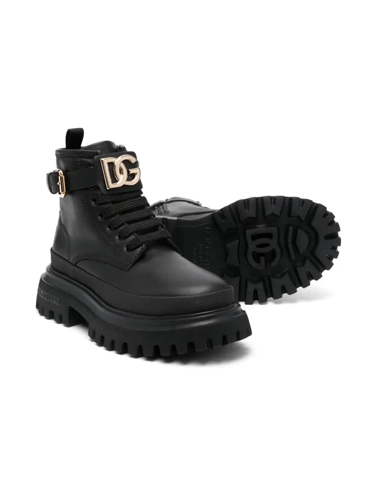 Dolce & Gabbana Kids DGプラーク コンバットブーツ - ブラック - 画像2