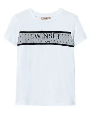 TWINSET チュール装飾 ロゴ刺繍 Tシャツ - ホワイト - サムネイル1