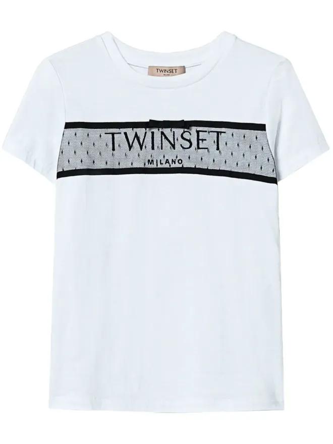 TWINSET TWINSET チュール装飾 ロゴ刺繍 Tシャツ - ホワイトの商品画像