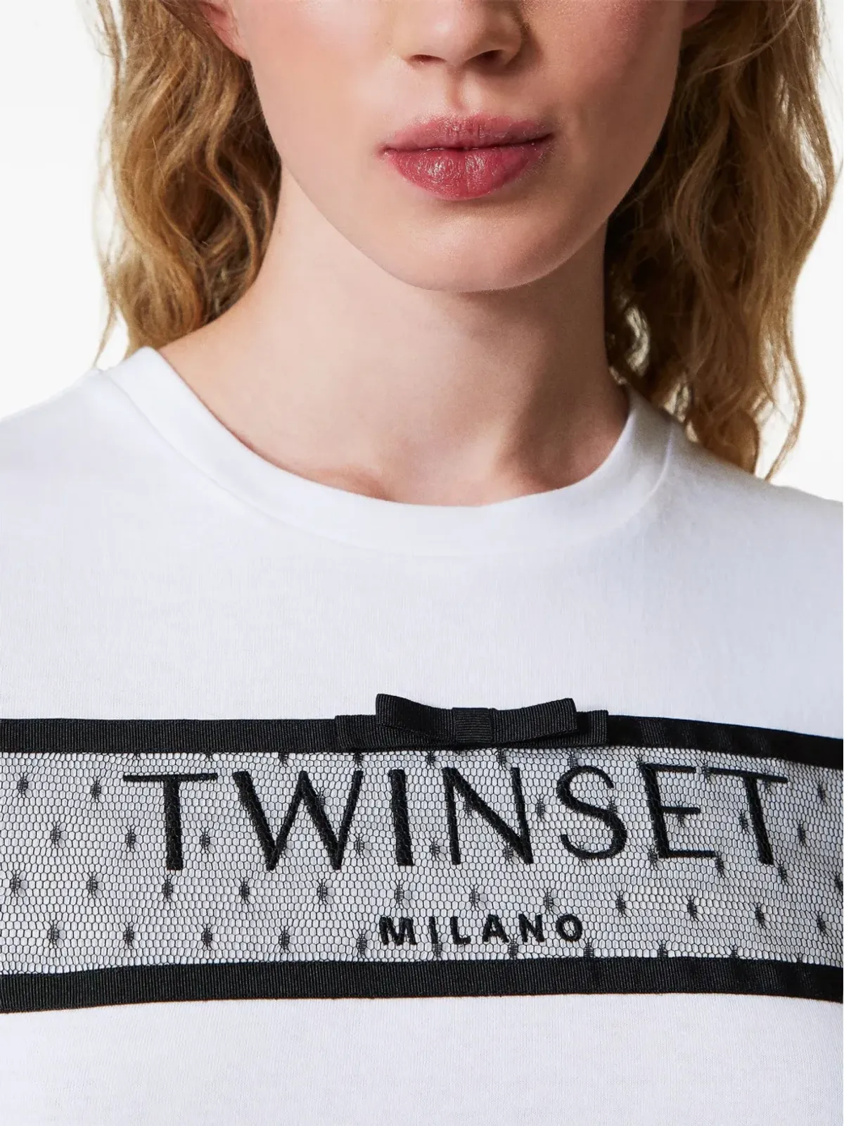TWINSET チュール装飾 ロゴ刺繍 Tシャツ - ホワイト - 画像5