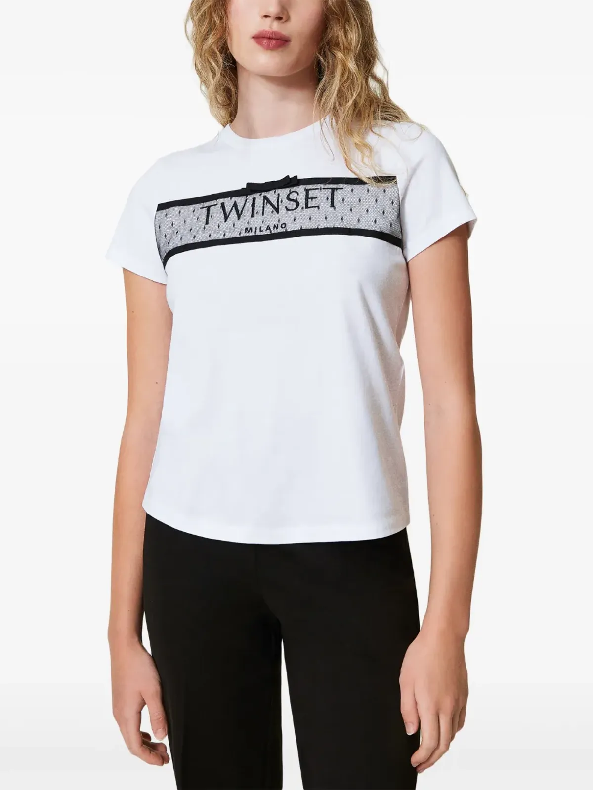 TWINSET チュール装飾 ロゴ刺繍 Tシャツ - ホワイト - 画像2