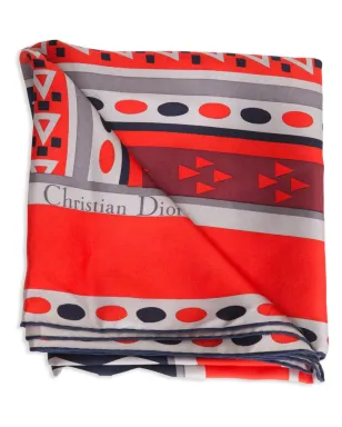 Christian Dior ビンテージ 1970年代 ジオメトリックプリント スカーフ - レッド - サムネイル1