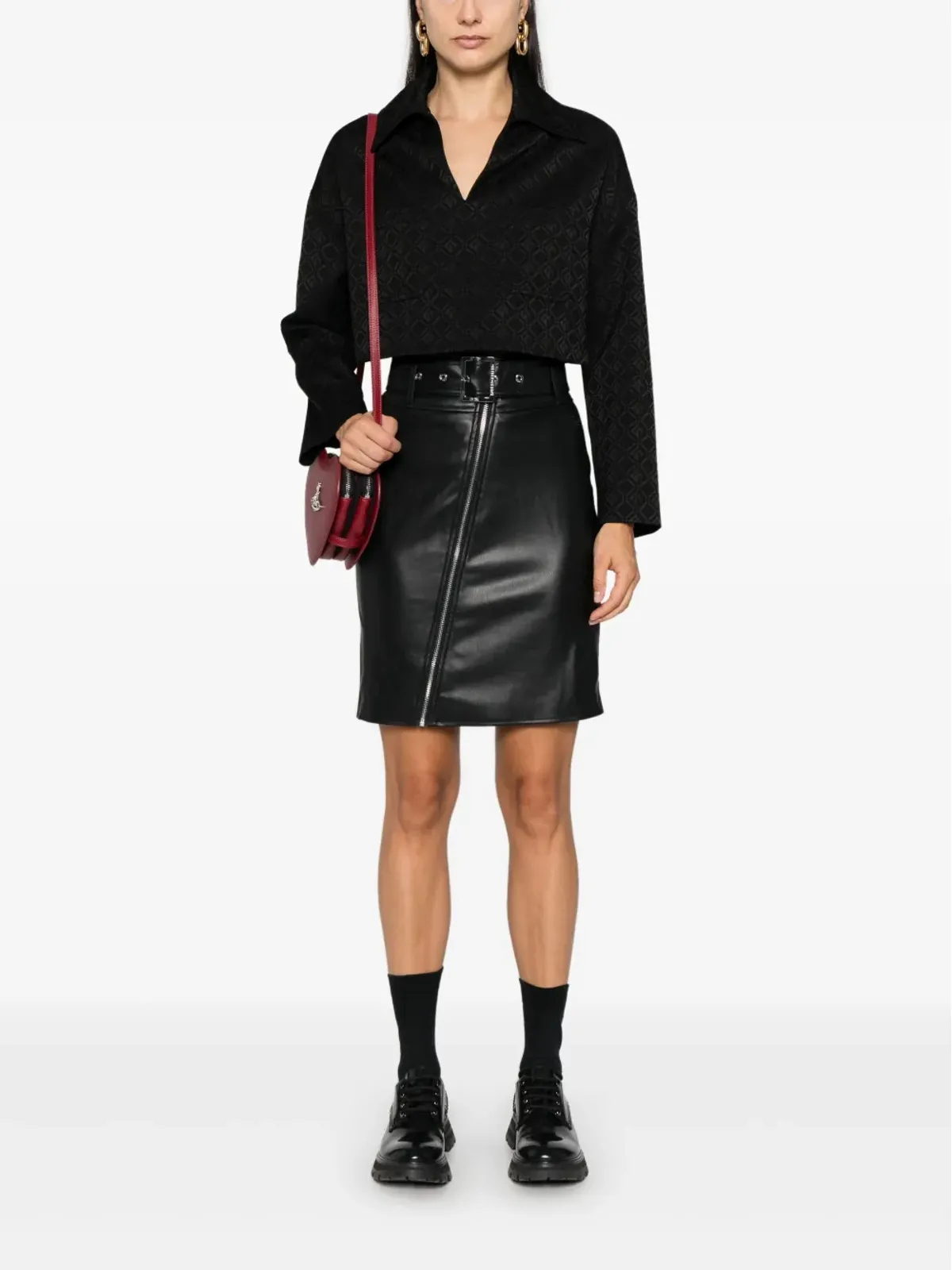 Karl Lagerfeld フェイクレザー バイカースカート ブラック - 画像2
