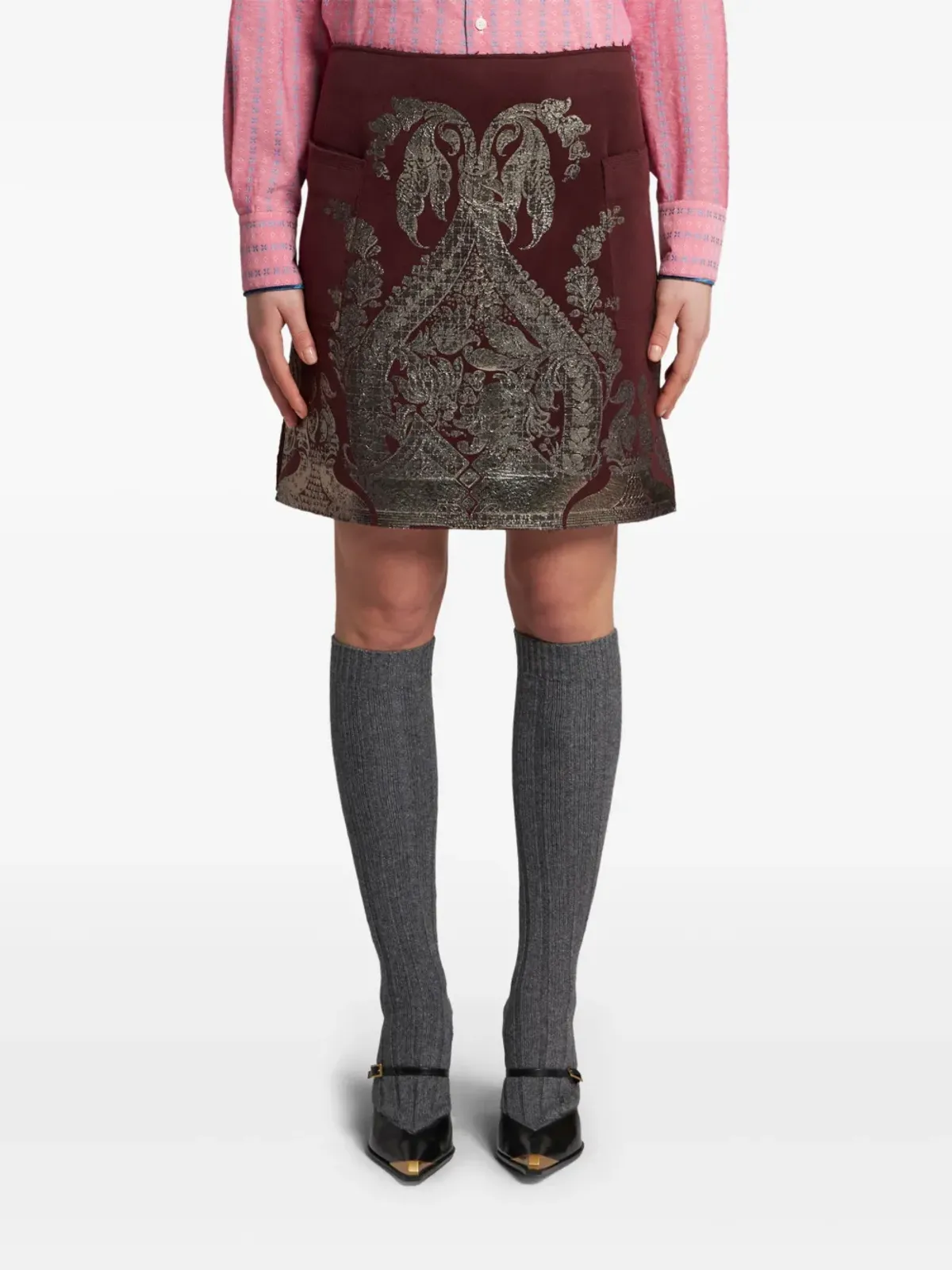 ETRO プリント メタリックエフェクト ミニスカート - レッド - 画像3