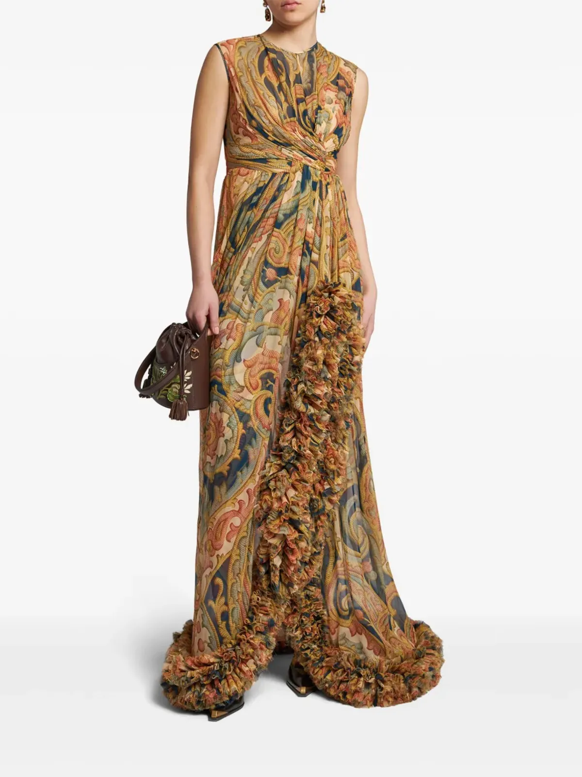 ETRO ギャザー細工プリントシルク マキシドレス - 画像2