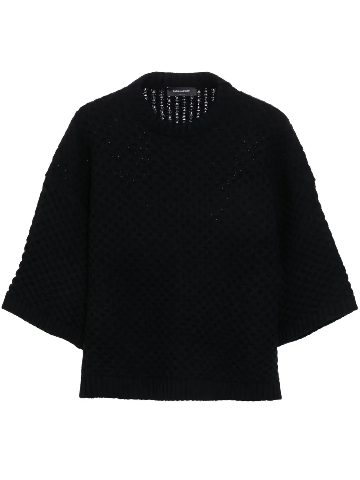 Fabiana Filippi グリッドステッチ ニットTシャツ ブラック - 画像1