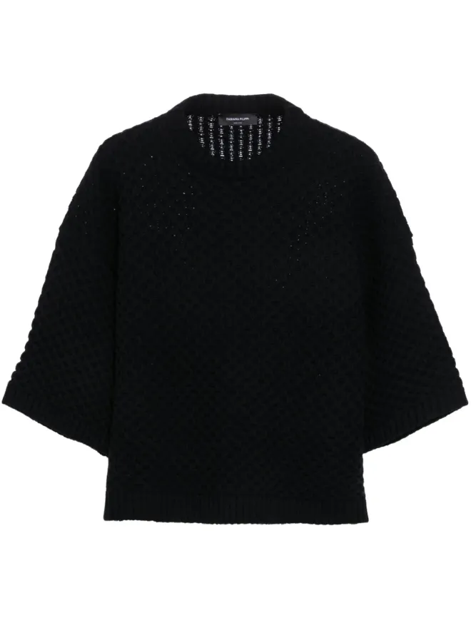 Fabiana Filippi Fabiana Filippi グリッドステッチ ニットTシャツ ブラックの商品画像