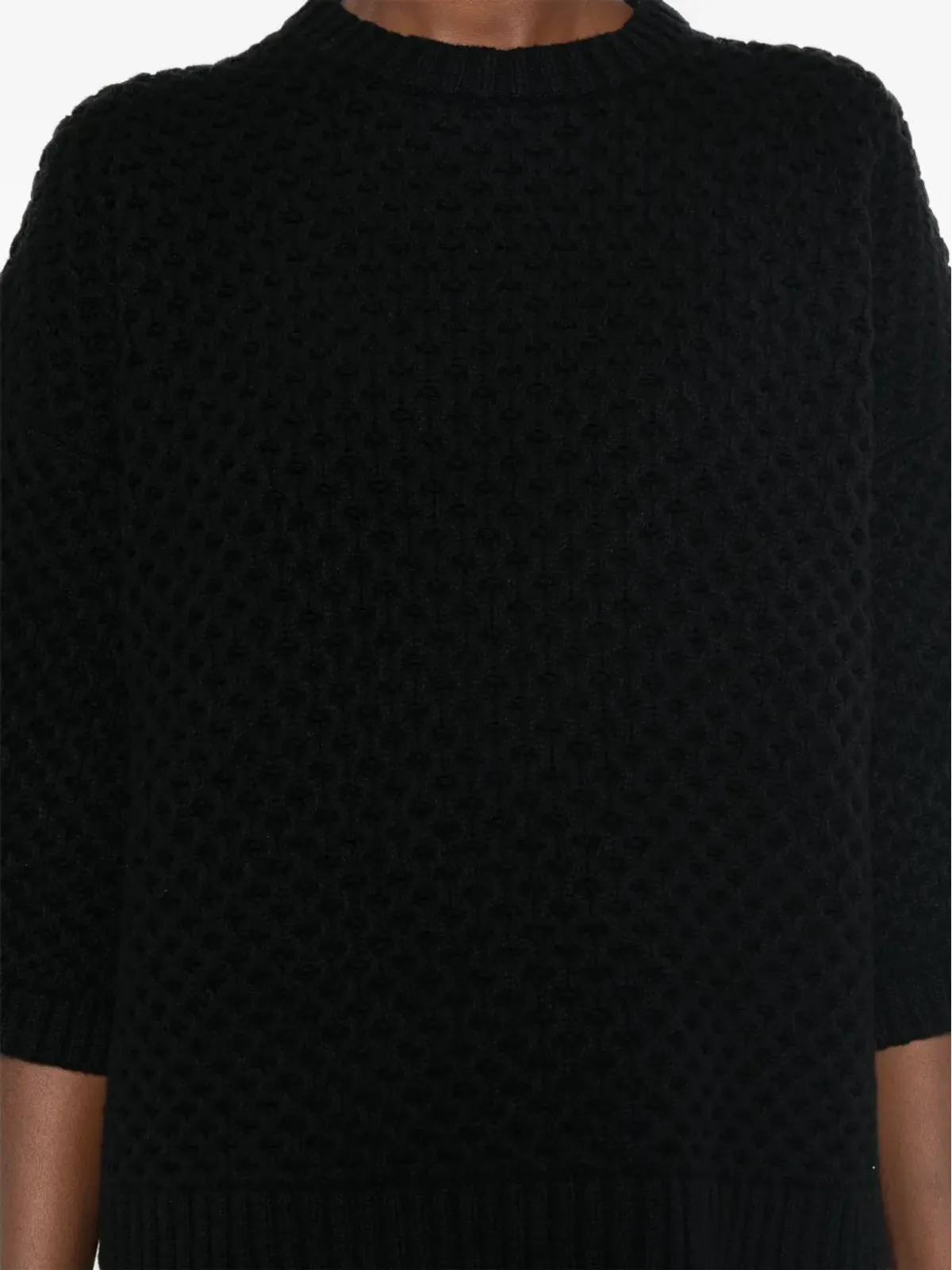 Fabiana Filippi グリッドステッチ ニットTシャツ ブラック - 画像5