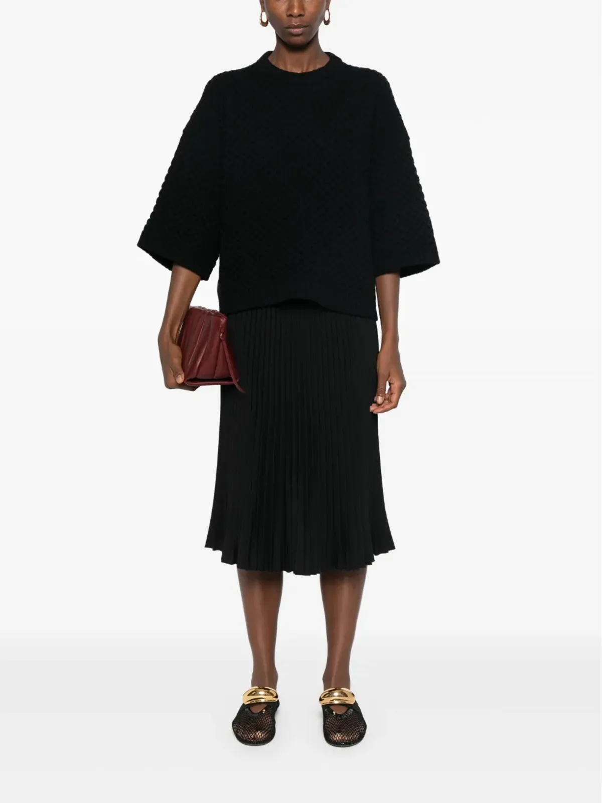 Fabiana Filippi グリッドステッチ ニットTシャツ ブラック - 画像2