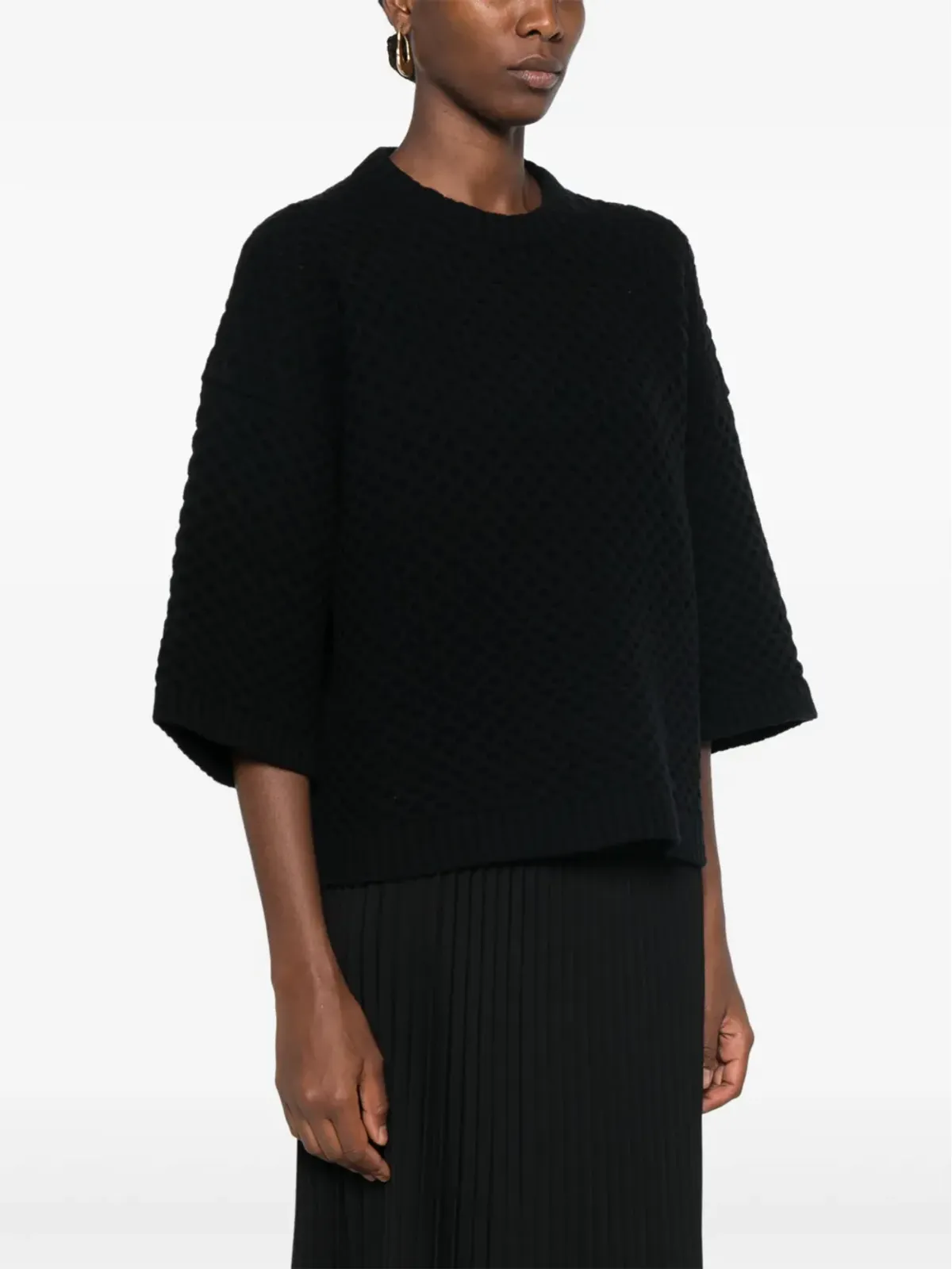 Fabiana Filippi グリッドステッチ ニットTシャツ ブラック - 画像3
