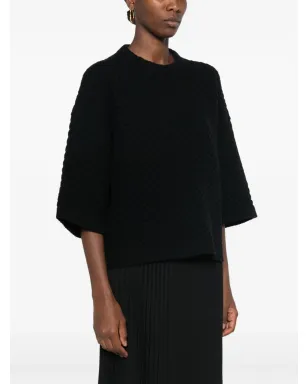 Fabiana Filippi グリッドステッチ ニットTシャツ ブラック - サムネイル3