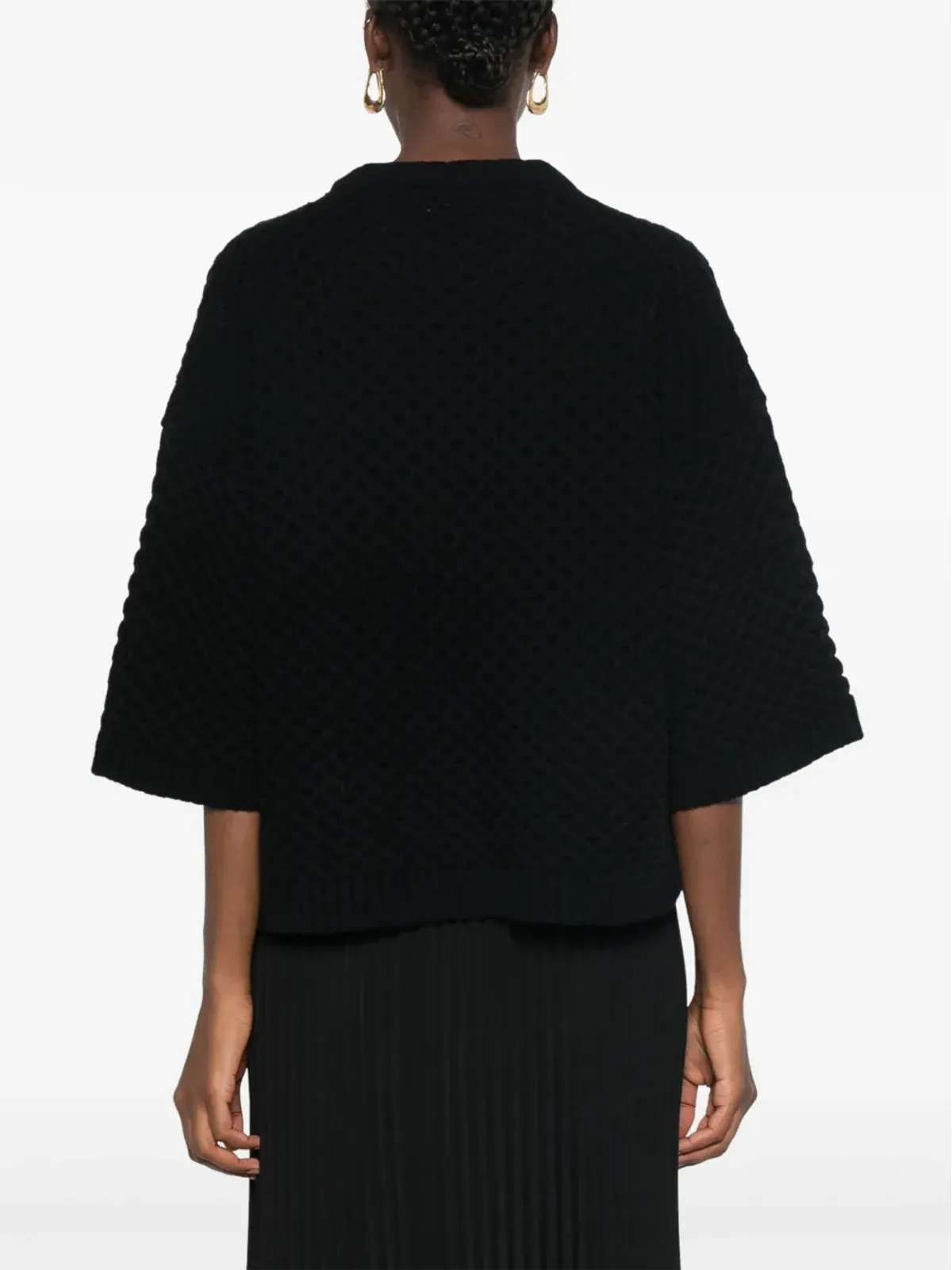 Fabiana Filippi グリッドステッチ ニットTシャツ ブラック - 画像4