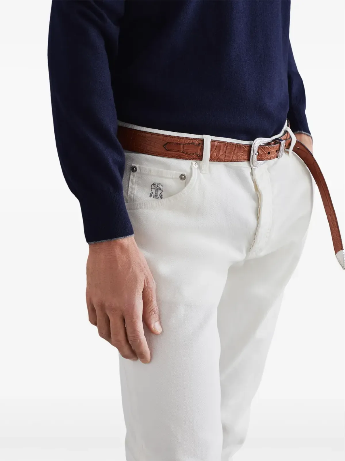 Brunello Cucinelli ロゴ刺繍 レギュラーフィット ジーンズ - ホワイト - 画像5