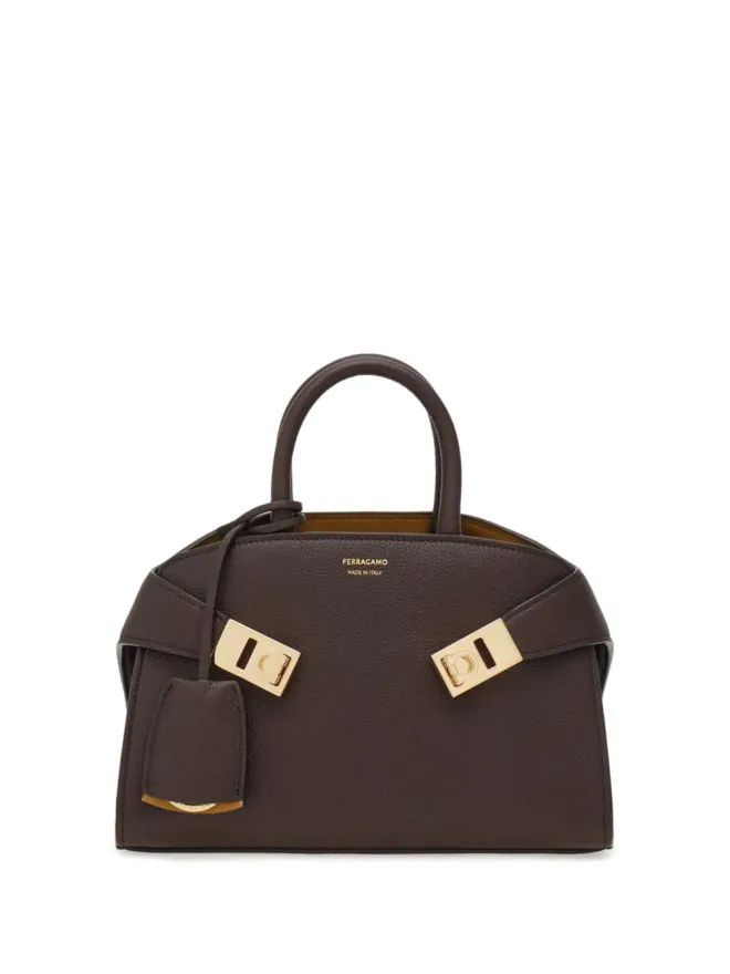 FERRAGAMO Ferragamo ミニ ハグ ガンチーニバックル レザートートバッグ - ブラウンの商品画像