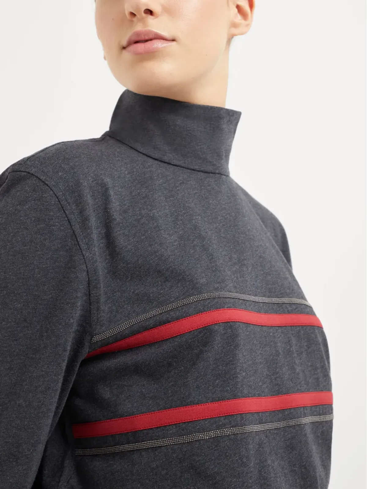 Brunello Cucinelli ストライプディテール コットントップス グレー - 画像5