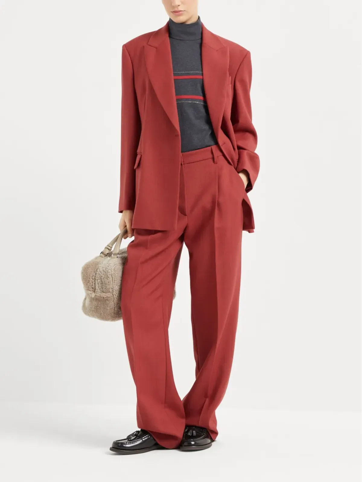 Brunello Cucinelli ストライプディテール コットントップス グレー - 画像2