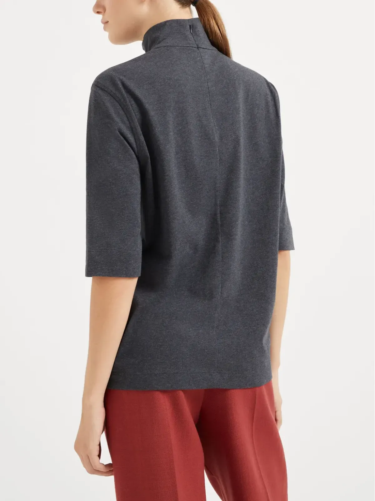 Brunello Cucinelli ストライプディテール コットントップス グレー - 画像4