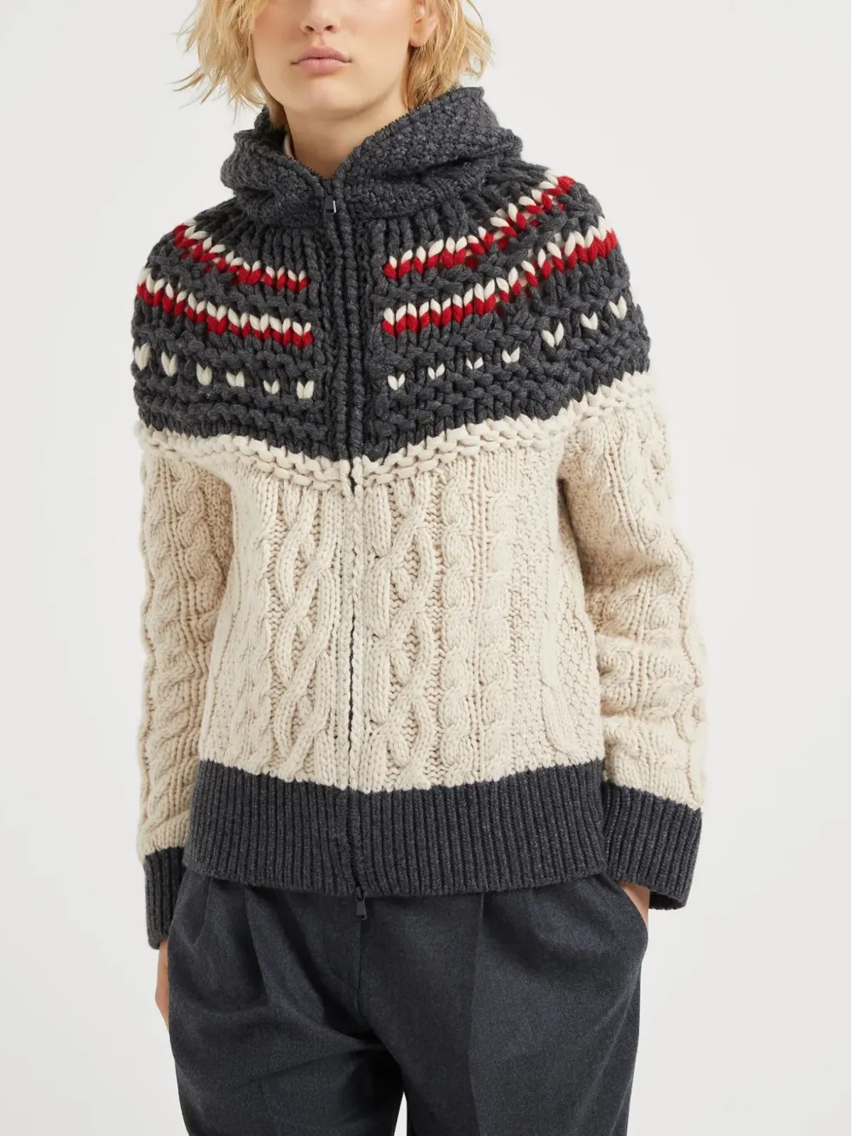 Brunello Cucinelli フード付きカシミヤカーディガン - 画像3