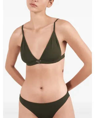 Prada トライアングルロゴ入りリブ編みビキニトップ - グリーン - サムネイル3