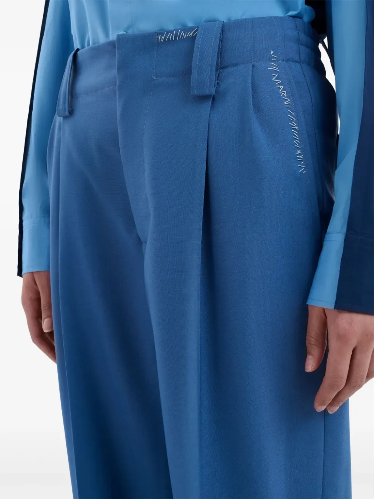 Marni 刺繍ロゴ入り バージンウールパンツ - ブルー - 画像5